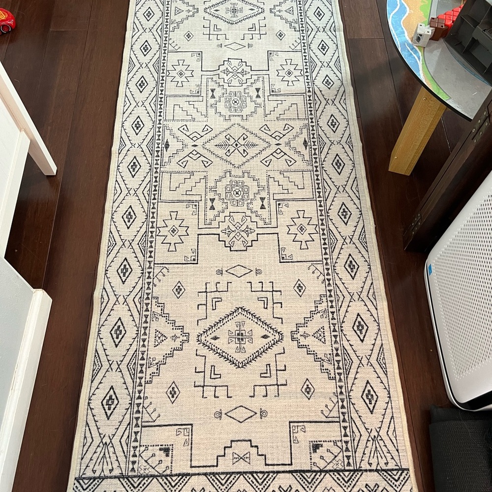 Ruggable runner. Black and Cream Geometric Runner Rug
